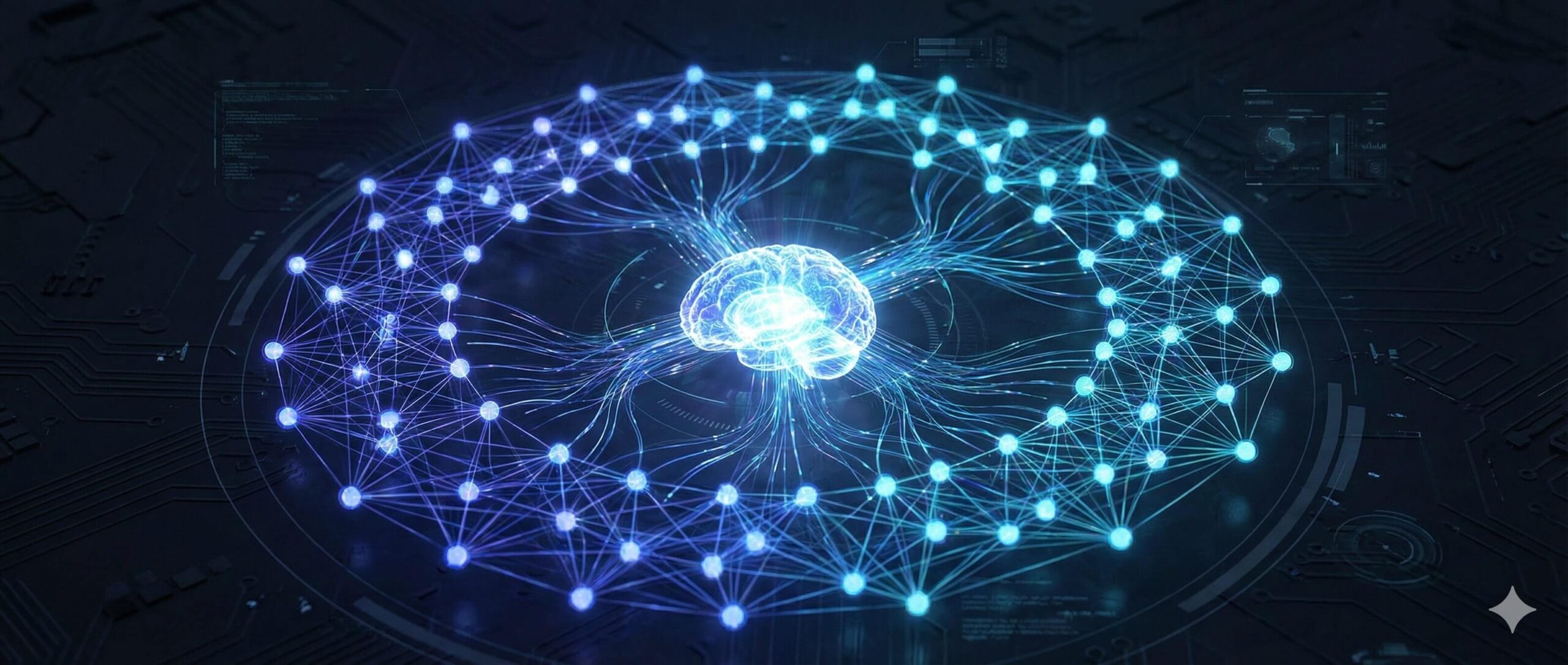 Wizualizacja architektury LangGraph przedstawiająca cykliczny graf połączeń neuronowych i przepływ danych w systemie agentowym AI.