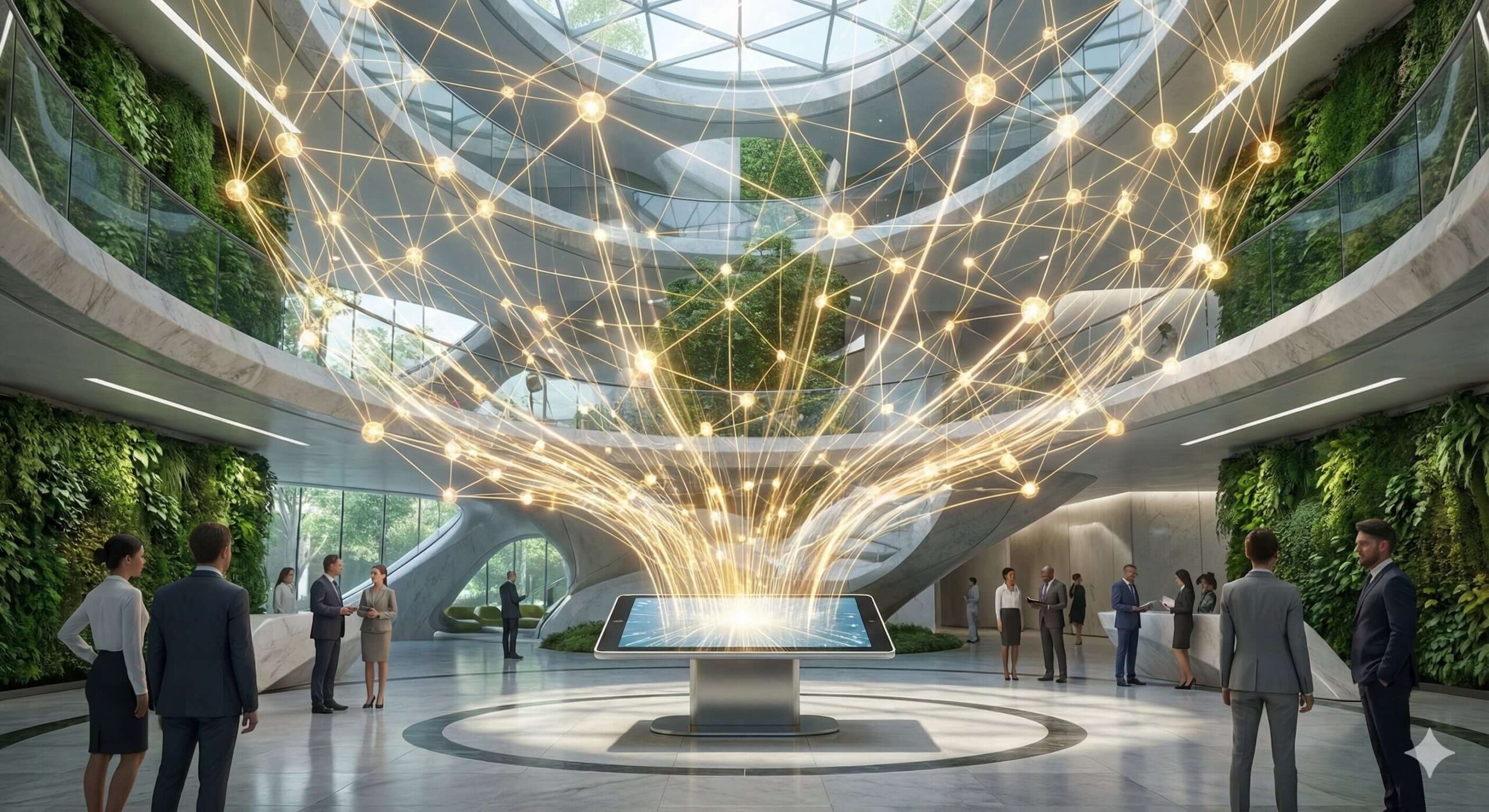 NotebookLM w firmie - wizualizacja cyfrowej sieci wiedzy i bezpiecznego zarządzania danymi korporacyjnymi.