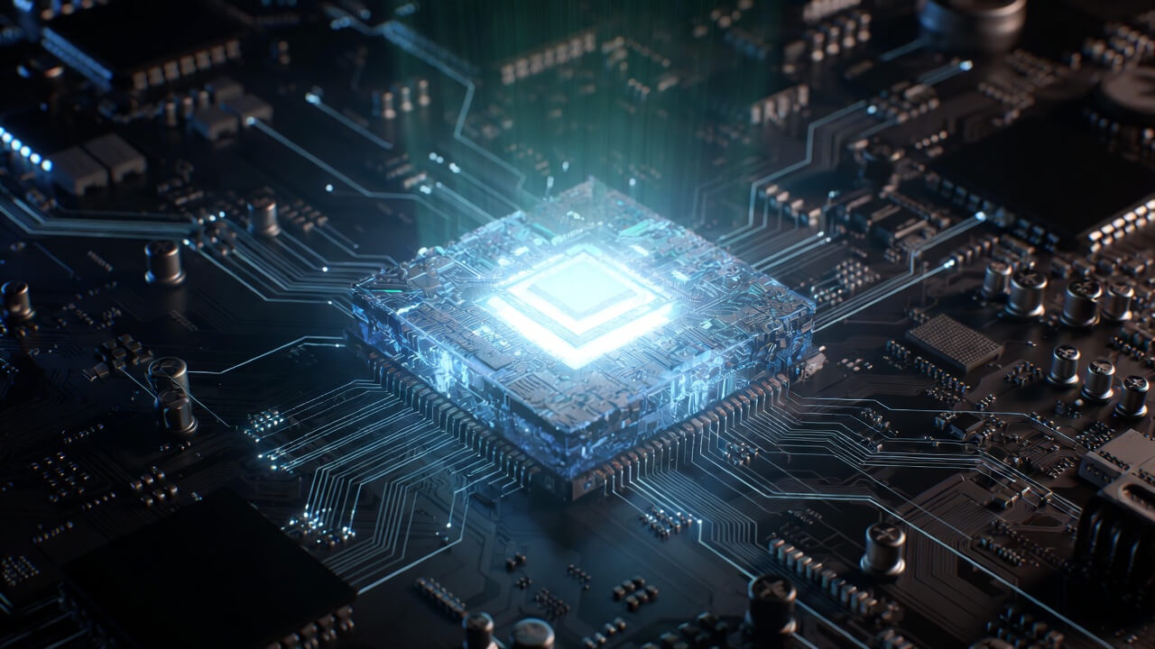 Zaawansowany procesor NPU wewnątrz lokalnej stacji roboczej, symbolizujący suwerenność danych i prywatność użytkownika w 2026 roku.