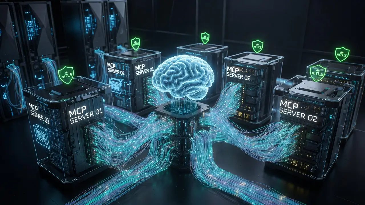 Bezpieczna architektura Model Context Protocol z szyfrowaniem mTLS i izolacją serwerów.