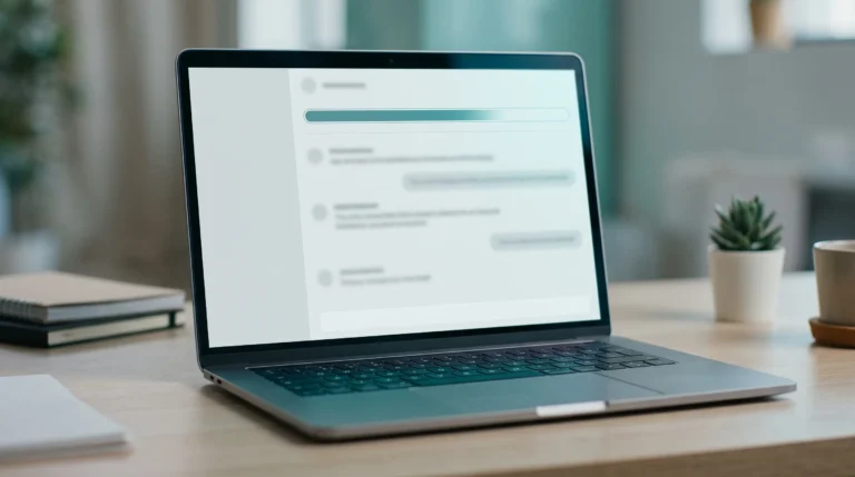 Ekran laptopa z czatem i paskiem zużycia limitu wypełnionym w dwóch trzecich