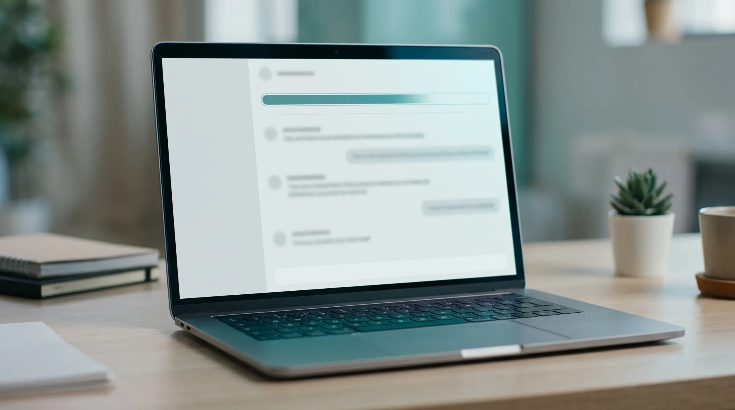 Ekran laptopa z czatem i paskiem zużycia limitu wypełnionym w dwóch trzecich