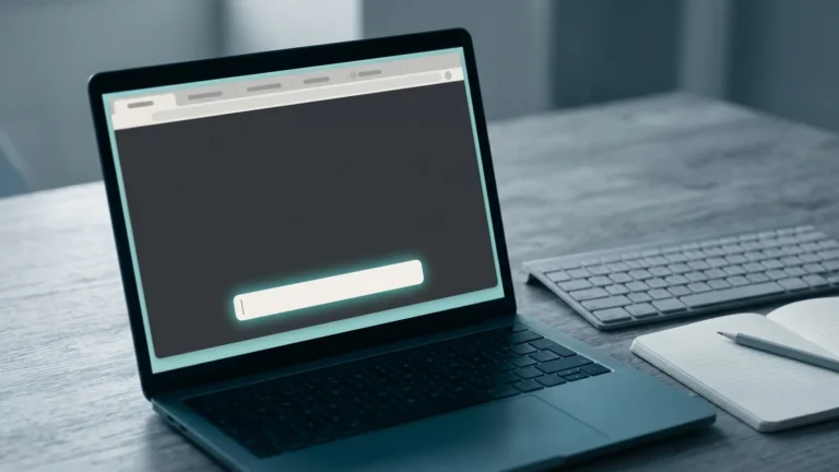 Zapytaj AI bez rejestracji - laptop z pustym polem czatu bez formularza logowania, obok klawiatura i notes